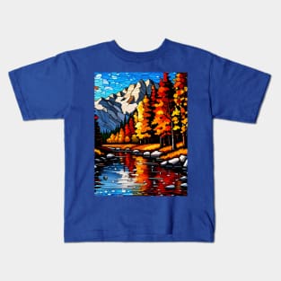 Stained Glass River Running Amid Autumn Foliage Kids T-Shirt